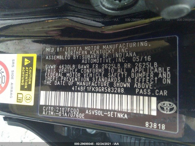 Photo 8 VIN: 4T4BF1FK9GR583288 - TOYOTA CAMRY 