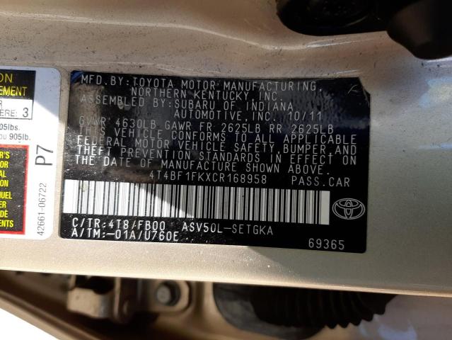 Photo 9 VIN: 4T4BF1FKXCR168958 - TOYOTA CAMRY BASE 