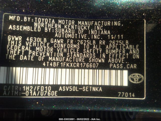 Photo 8 VIN: 4T4BF1FKXCR176607 - TOYOTA CAMRY 