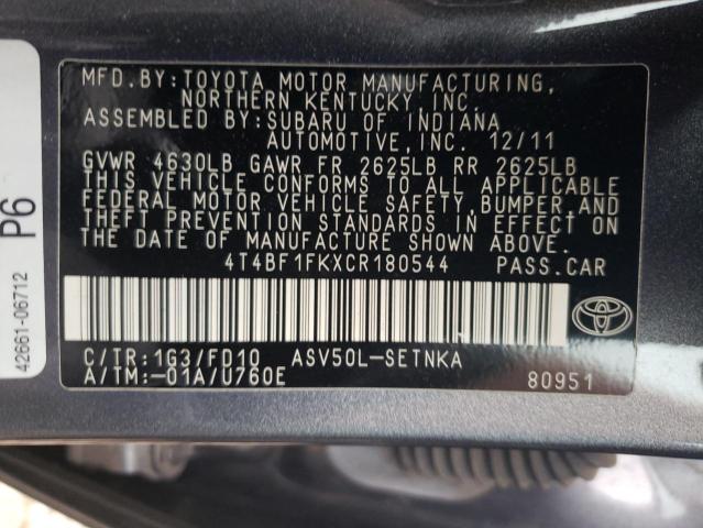 Photo 11 VIN: 4T4BF1FKXCR180544 - TOYOTA CAMRY BASE 