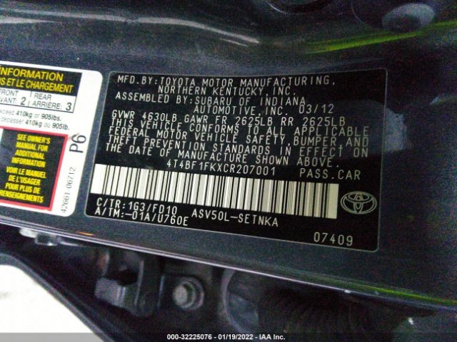 Photo 8 VIN: 4T4BF1FKXCR207001 - TOYOTA CAMRY 