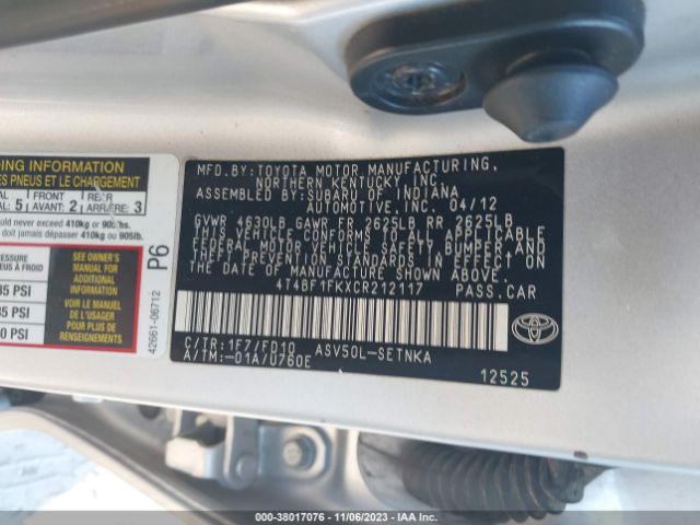 Photo 8 VIN: 4T4BF1FKXCR212117 - TOYOTA CAMRY 