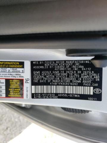 Photo 9 VIN: 4T4BF1FKXCR216202 - TOYOTA CAMRY BASE 