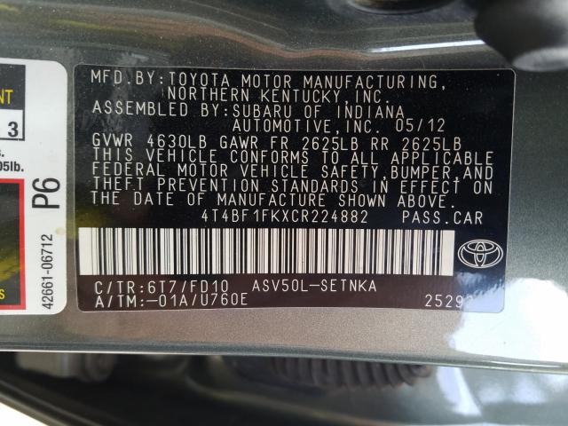 Photo 9 VIN: 4T4BF1FKXCR224882 - TOYOTA CAMRY BASE 