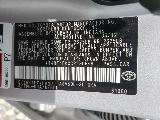 Photo 9 VIN: 4T4BF1FKXCR230648 - TOYOTA CAMRY BASE 