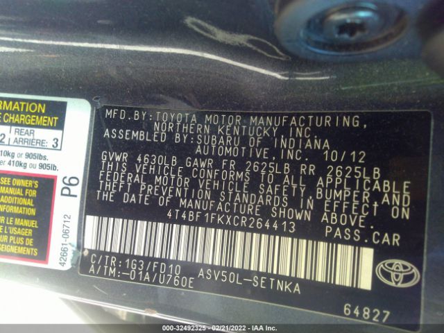 Photo 8 VIN: 4T4BF1FKXCR264413 - TOYOTA CAMRY 