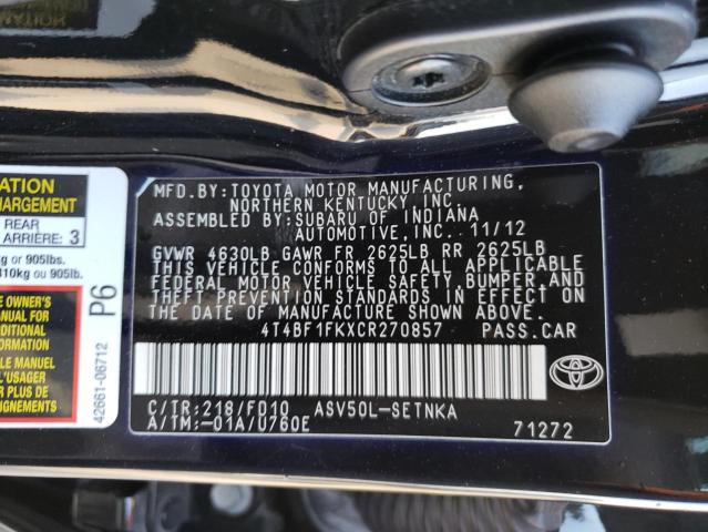 Photo 9 VIN: 4T4BF1FKXCR270857 - TOYOTA CAMRY BASE 