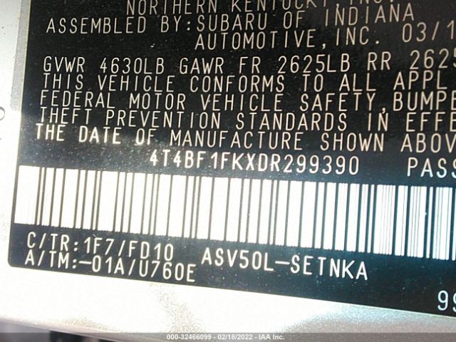 Photo 8 VIN: 4T4BF1FKXDR299390 - TOYOTA CAMRY 