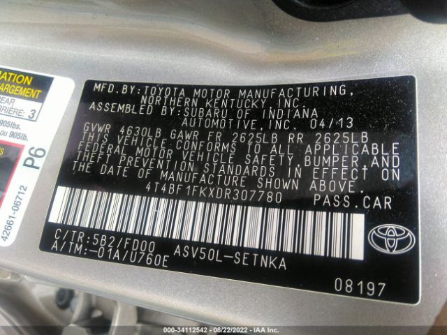 Photo 8 VIN: 4T4BF1FKXDR307780 - TOYOTA CAMRY 