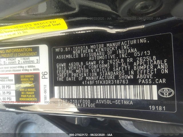 Photo 8 VIN: 4T4BF1FKXDR318763 - TOYOTA CAMRY 