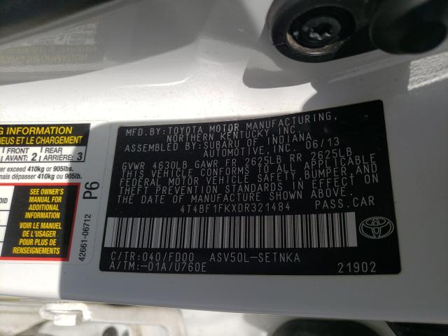 Photo 9 VIN: 4T4BF1FKXDR321484 - TOYOTA CAMRY L 