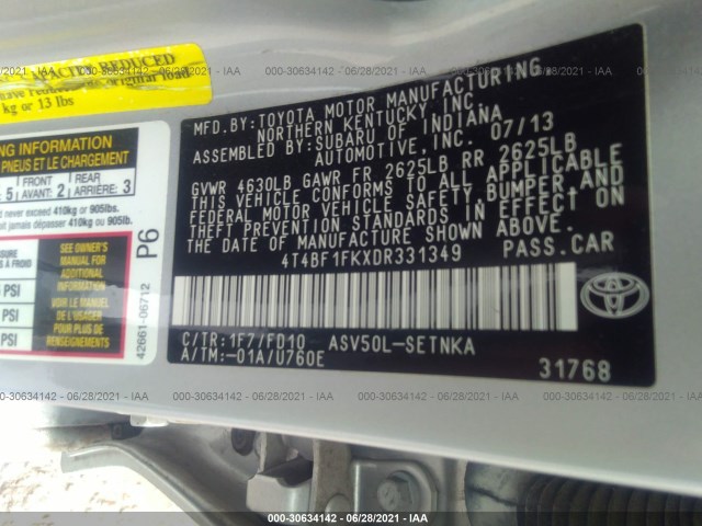 Photo 8 VIN: 4T4BF1FKXDR331349 - TOYOTA CAMRY 