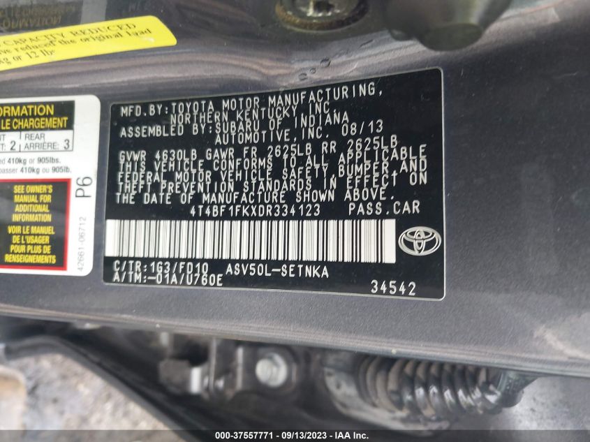 Photo 8 VIN: 4T4BF1FKXDR334123 - TOYOTA CAMRY 