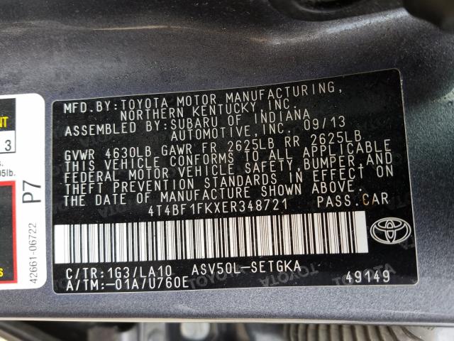 Photo 9 VIN: 4T4BF1FKXER348721 - TOYOTA CAMRY L 