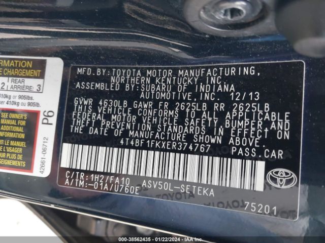 Photo 8 VIN: 4T4BF1FKXER374767 - TOYOTA CAMRY 