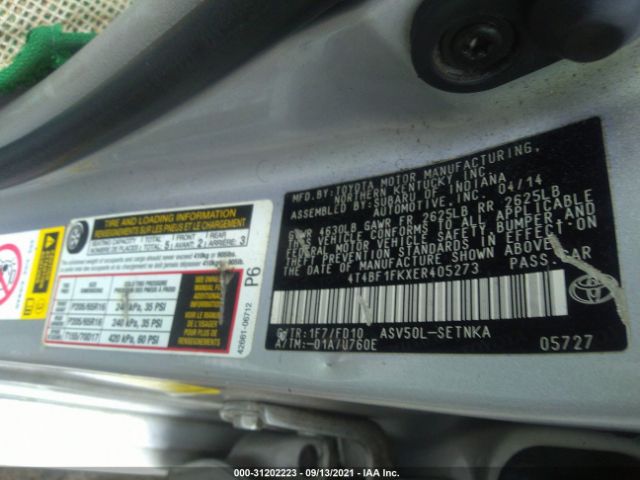 Photo 8 VIN: 4T4BF1FKXER405273 - TOYOTA CAMRY 