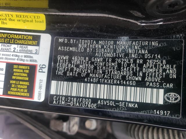 Photo 9 VIN: 4T4BF1FKXER414460 - TOYOTA CAMRY L 