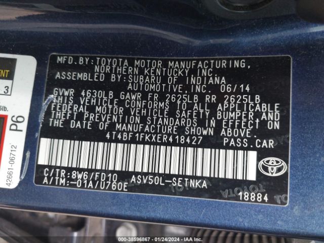 Photo 8 VIN: 4T4BF1FKXER418427 - TOYOTA CAMRY 