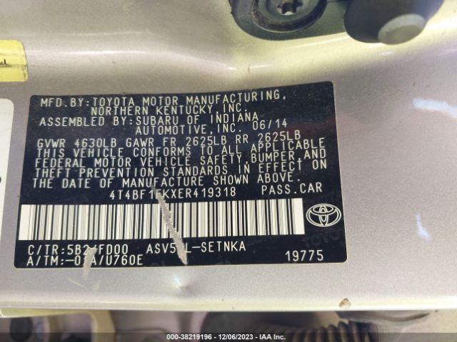 Photo 8 VIN: 4T4BF1FKXER419318 - TOYOTA CAMRY 