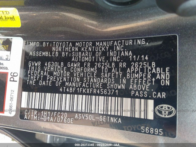 Photo 8 VIN: 4T4BF1FKXFR456371 - TOYOTA CAMRY 