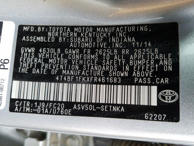 Photo 9 VIN: 4T4BF1FKXFR461683 - TOYOTA CAMRY LE 