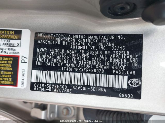 Photo 8 VIN: 4T4BF1FKXFR488978 - TOYOTA CAMRY 