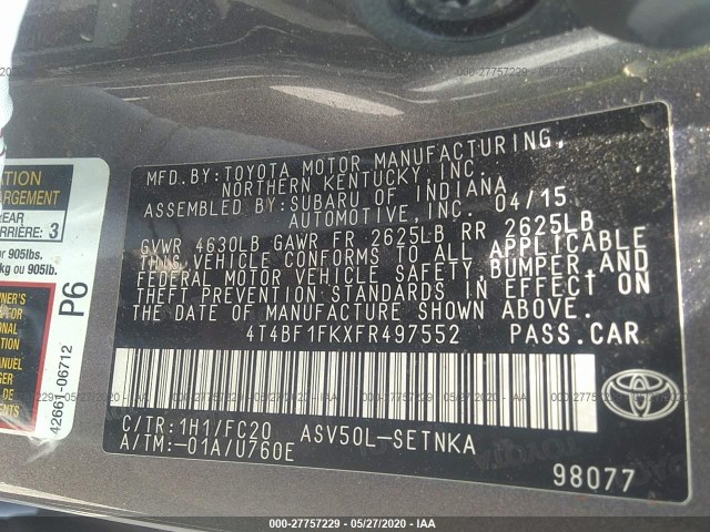 Photo 8 VIN: 4T4BF1FKXFR497552 - TOYOTA CAMRY 