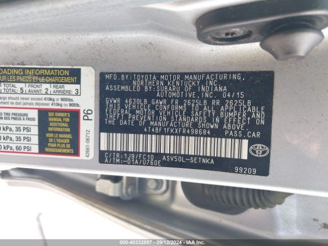 Photo 8 VIN: 4T4BF1FKXFR498684 - TOYOTA CAMRY 