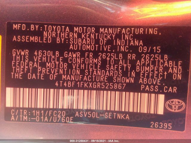 Photo 8 VIN: 4T4BF1FKXGR525867 - TOYOTA CAMRY 