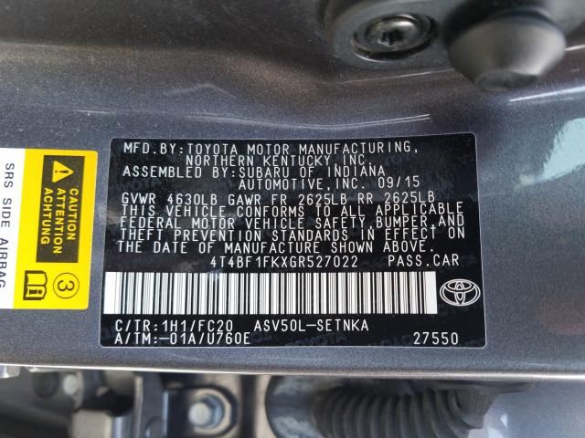 Photo 9 VIN: 4T4BF1FKXGR527022 - TOYOTA CAMRY LE 