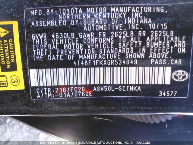 Photo 8 VIN: 4T4BF1FKXGR534049 - TOYOTA CAMRY 