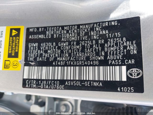 Photo 8 VIN: 4T4BF1FKXGR540496 - TOYOTA CAMRY 