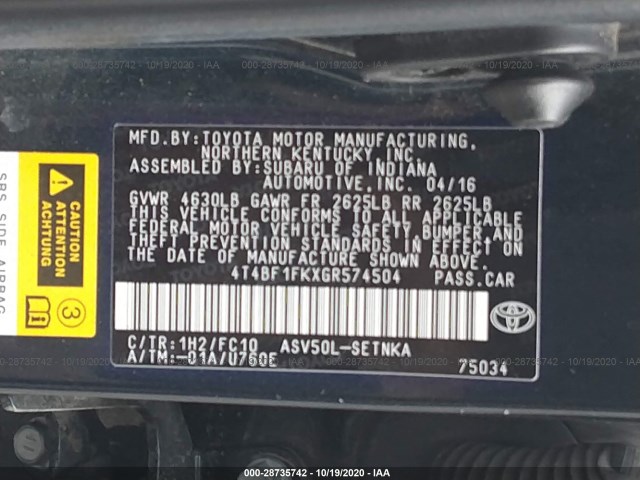 Photo 8 VIN: 4T4BF1FKXGR574504 - TOYOTA CAMRY 