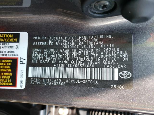 Photo 9 VIN: 4T4BF1FKXGR574650 - TOYOTA CAMRY LE 