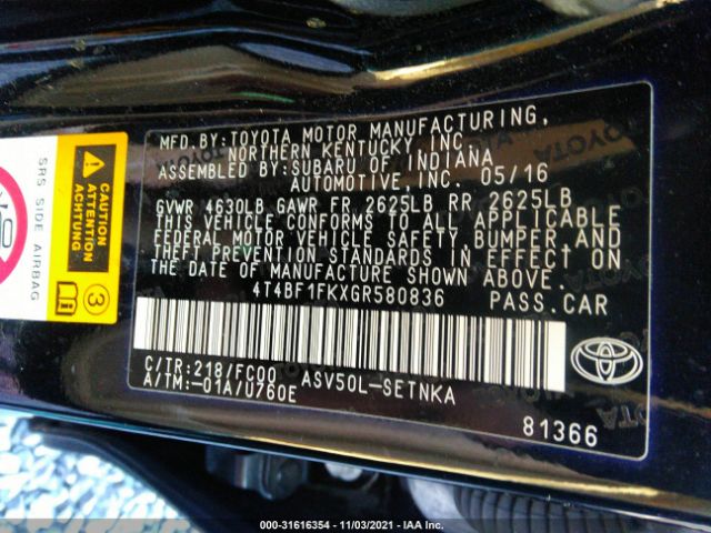 Photo 8 VIN: 4T4BF1FKXGR580836 - TOYOTA CAMRY 