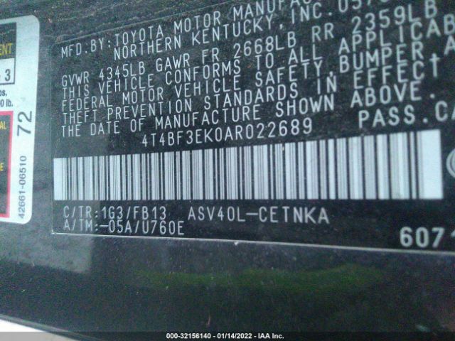 Photo 8 VIN: 4T4BF3EK0AR022689 - TOYOTA CAMRY 