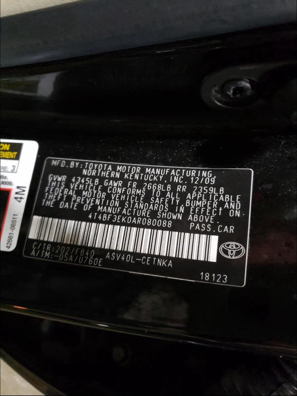 Photo 9 VIN: 4T4BF3EK0AR080088 - TOYOTA CAMRY BASE 