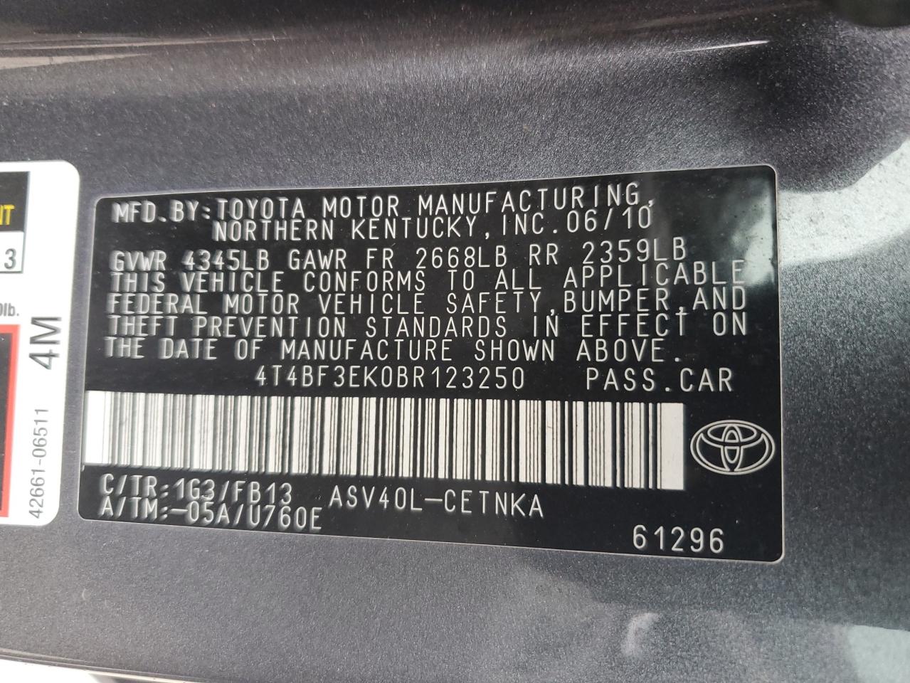 Photo 11 VIN: 4T4BF3EK0BR123250 - TOYOTA CAMRY 