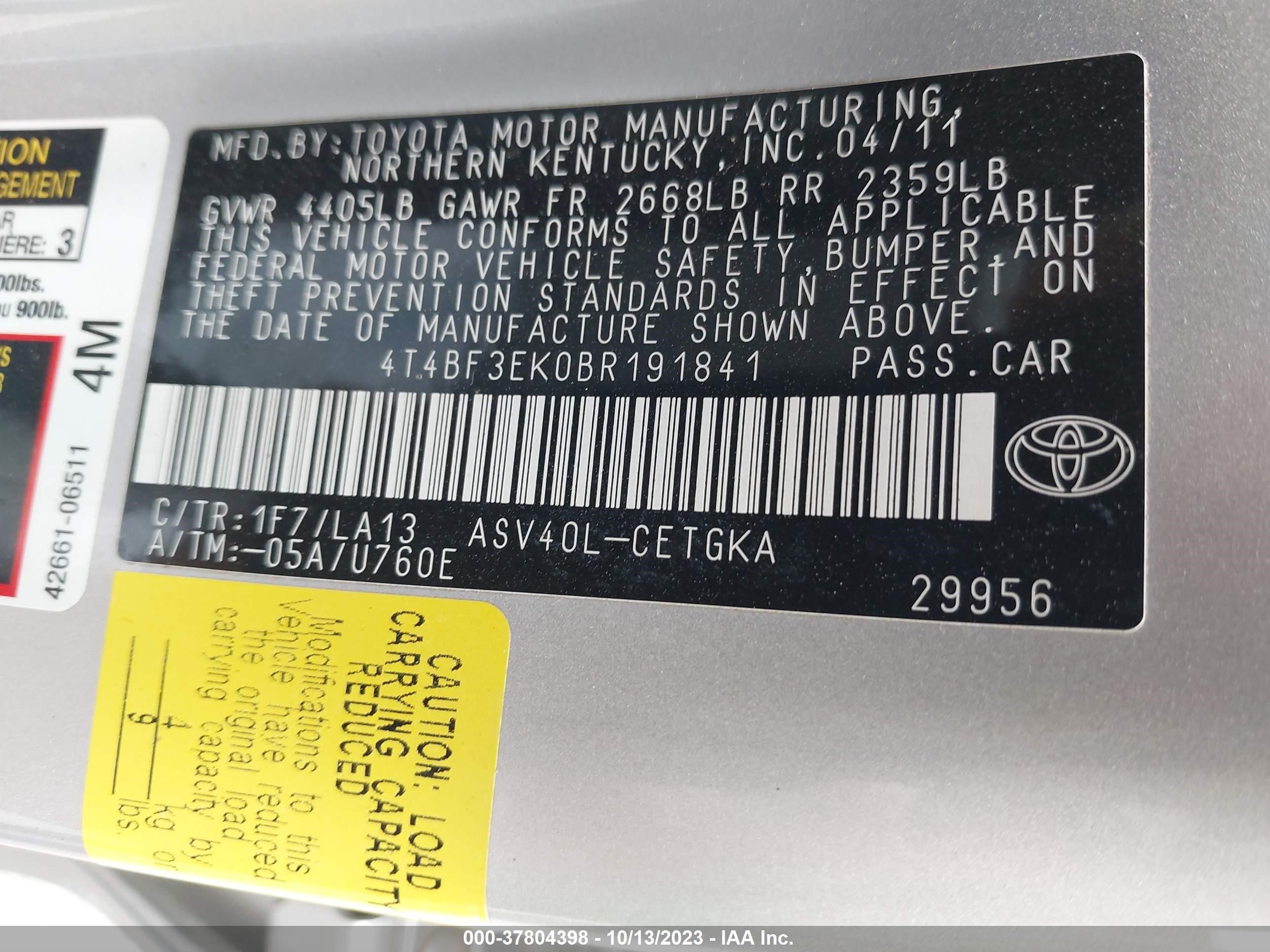 Photo 8 VIN: 4T4BF3EK0BR191841 - TOYOTA CAMRY 