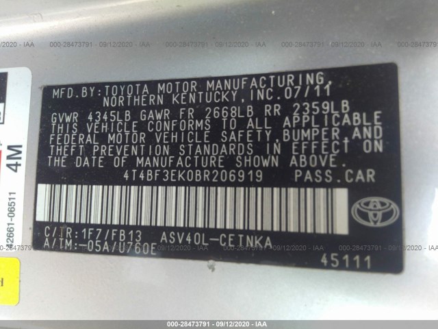 Photo 8 VIN: 4T4BF3EK0BR206919 - TOYOTA CAMRY 