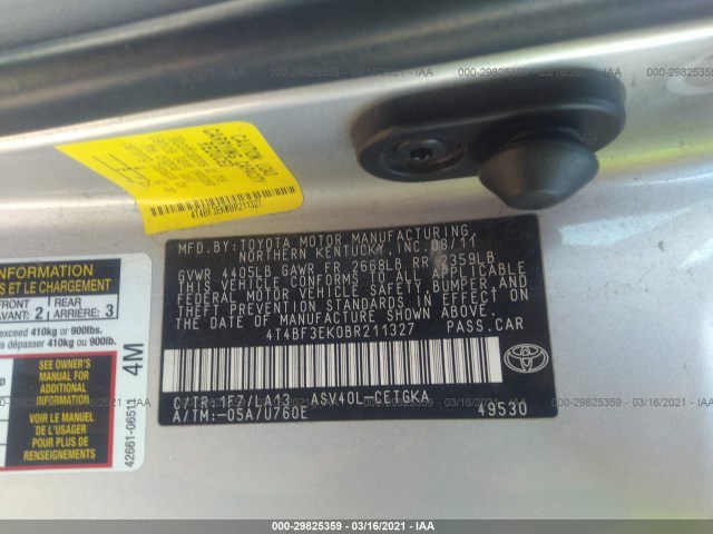 Photo 8 VIN: 4T4BF3EK0BR211327 - TOYOTA CAMRY 