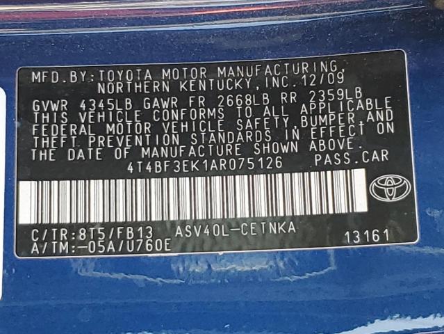 Photo 11 VIN: 4T4BF3EK1AR075126 - TOYOTA CAMRY BASE 