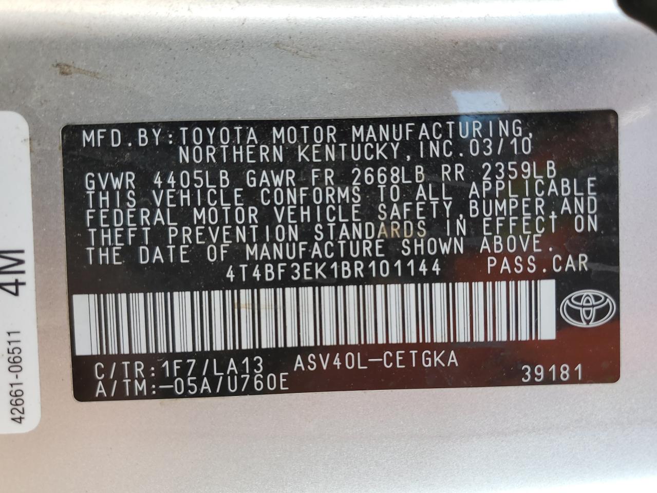 Photo 11 VIN: 4T4BF3EK1BR101144 - TOYOTA CAMRY 