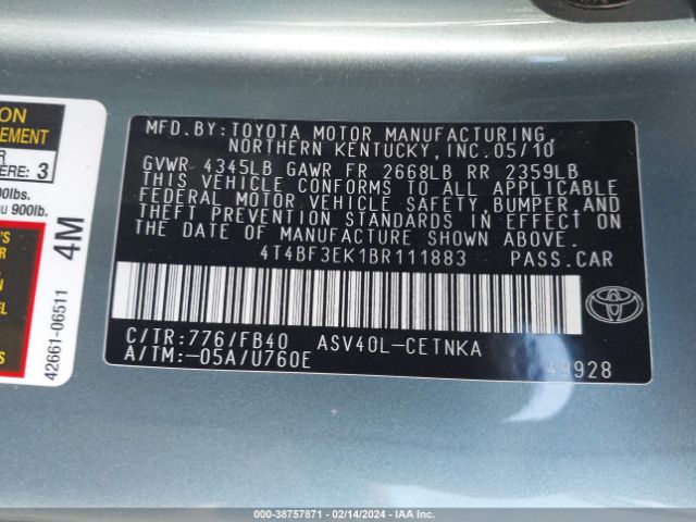 Photo 8 VIN: 4T4BF3EK1BR111883 - TOYOTA CAMRY 