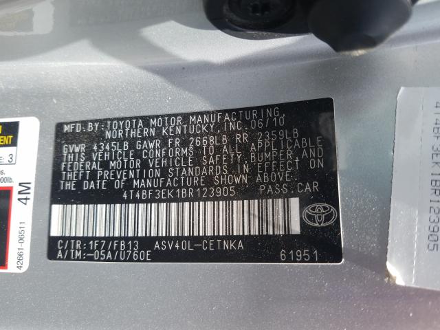 Photo 9 VIN: 4T4BF3EK1BR123905 - TOYOTA CAMRY BASE 