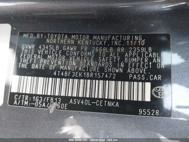 Photo 8 VIN: 4T4BF3EK1BR157472 - TOYOTA CAMRY 