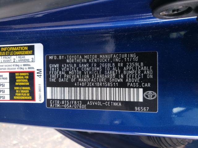 Photo 9 VIN: 4T4BF3EK1BR158511 - TOYOTA CAMRY BASE 