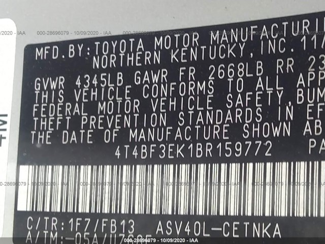 Photo 8 VIN: 4T4BF3EK1BR159772 - TOYOTA CAMRY 