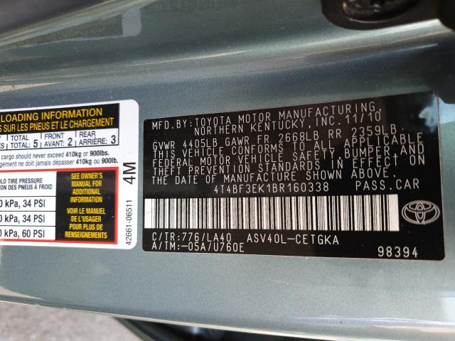 Photo 9 VIN: 4T4BF3EK1BR160338 - TOYOTA CAMRY BASE 