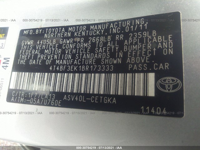 Photo 8 VIN: 4T4BF3EK1BR173333 - TOYOTA CAMRY 